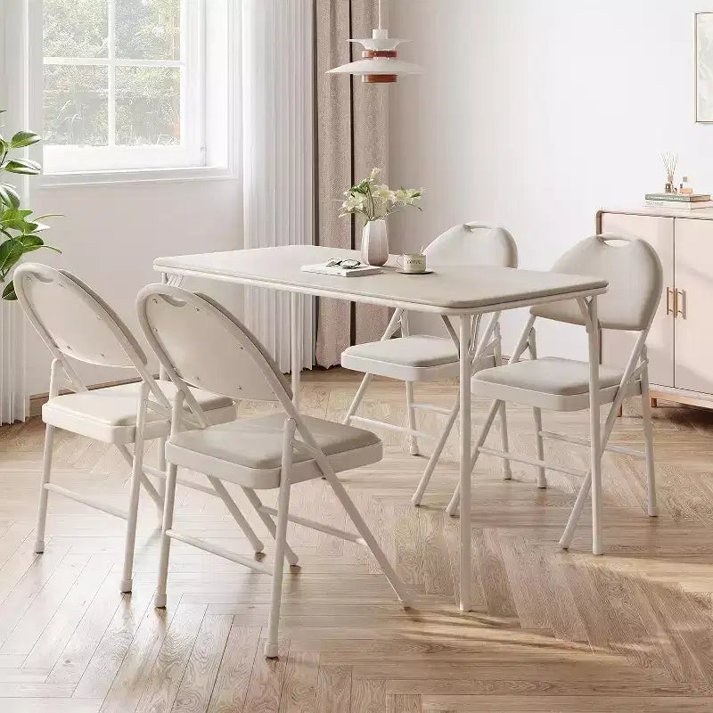 Portable Folding Rectangle Table with PU Leather Surface,Sturdy Metal Frame, Anti-Slip Feet, Mark mark & Mark Resistant