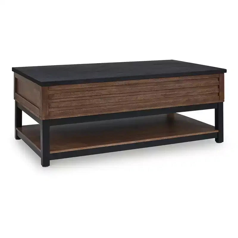Table basse relevable avec rangement, marron chaud/noir