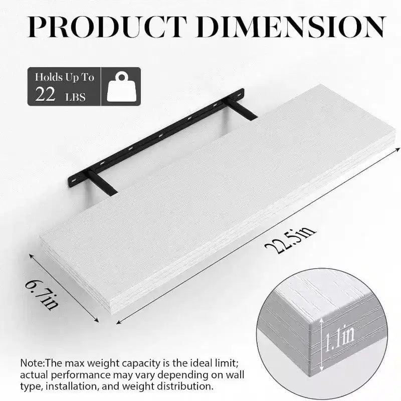 Floating Shelves White 22.5 Inch Rustic Wood Wall Mounted Shelves for Bathroom Bedroom Living Room Kitchen Office Hanging