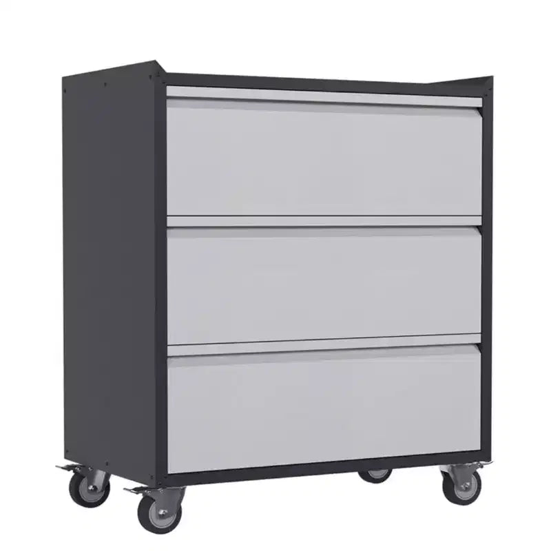 Garvee Rolling Tool Box, 3 Drawers Metal Storage Box for Garage, Warehouse, Black/Gray