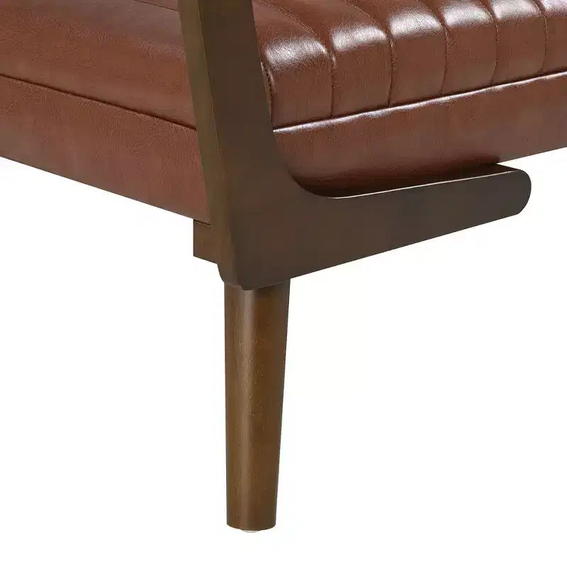 TUYOHW 52 Modern Bench,Channel Tufted Upholstered Storage Bench with Walnut Wood Legs,Faux Leather Footrest Stool for Living Room,Bedroom,Entryway