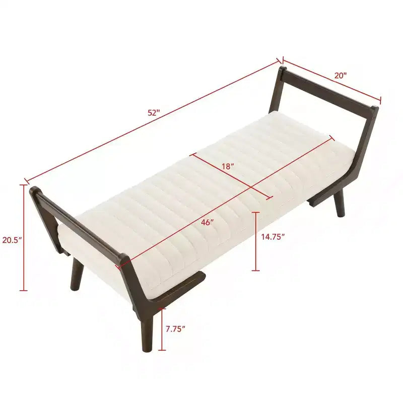 TUYOHW 52 Modern Bench,Channel Tufted Upholstered Storage Bench with Walnut Wood Legs,Faux Leather Footrest Stool for Living Room,Bedroom,Entryway