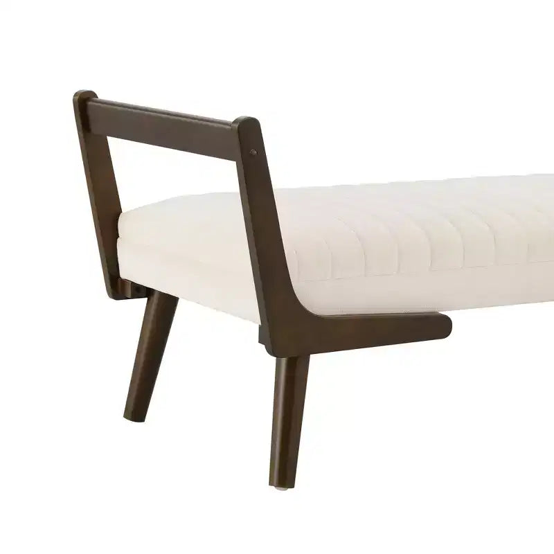 TUYOHW 52 Modern Bench,Channel Tufted Upholstered Storage Bench with Walnut Wood Legs,Faux Leather Footrest Stool for Living Room,Bedroom,Entryway