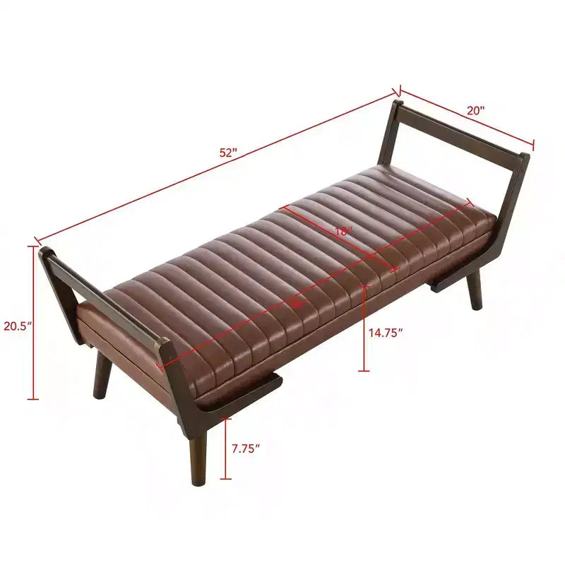 TUYOHW 52 Modern Bench,Channel Tufted Upholstered Storage Bench with Walnut Wood Legs,Faux Leather Footrest Stool for Living Room,Bedroom,Entryway
