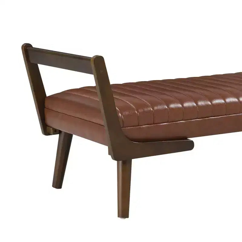 TUYOHW 52 Modern Bench,Channel Tufted Upholstered Storage Bench with Walnut Wood Legs,Faux Leather Footrest Stool for Living Room,Bedroom,Entryway
