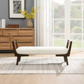 TUYOHW 52 Modern Bench,Channel Tufted Upholstered Storage Bench with Walnut Wood Legs,Faux Leather Footrest Stool for Living Room,Bedroom,Entryway