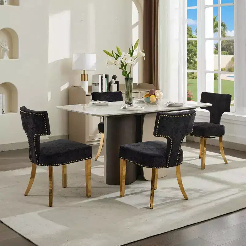 TUYOHW Farmhouse Dining Chairs Set of 2,Mid-Century Modern Side Chairs Soft Linen Fabric with Steel Legs,Nailhead Trim for Home Decor