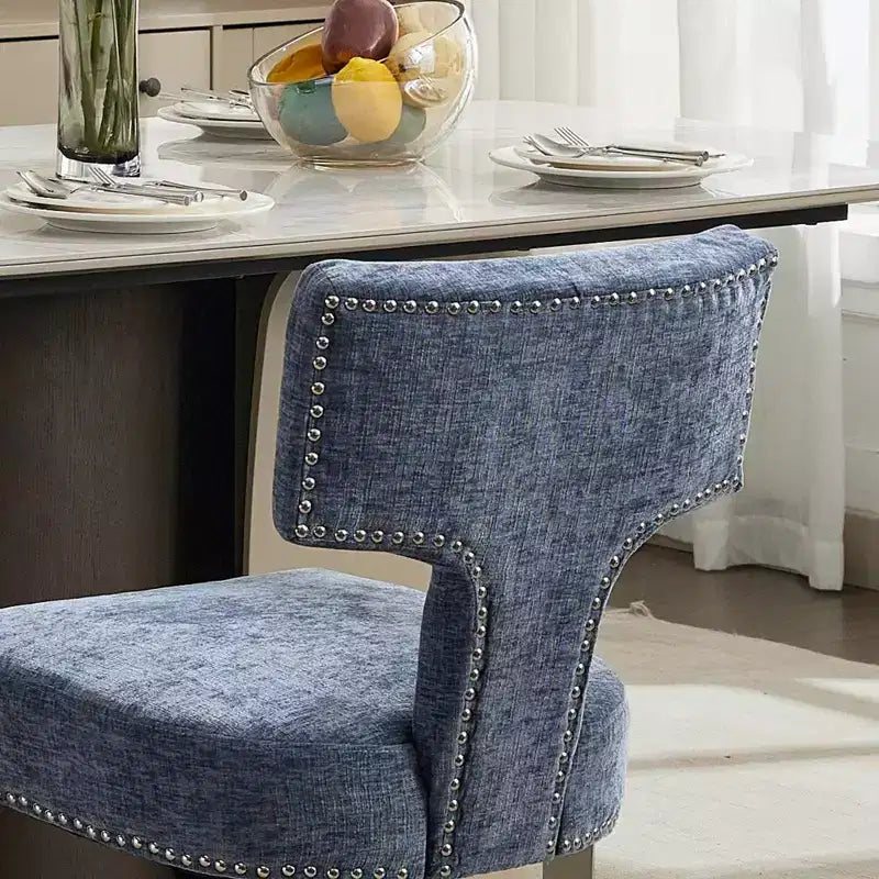 TUYOHW Farmhouse Dining Chairs Set of 2,Mid-Century Modern Side Chairs Soft Linen Fabric with Steel Legs,Nailhead Trim for Home Decor