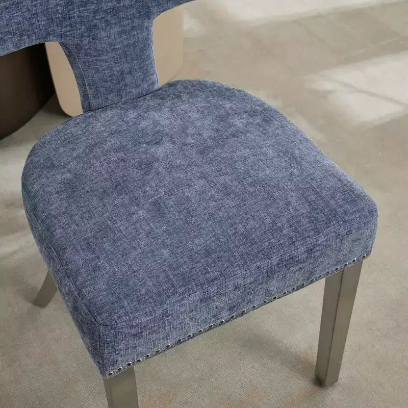 TUYOHW Farmhouse Dining Chairs Set of 2,Mid-Century Modern Side Chairs Soft Linen Fabric with Steel Legs,Nailhead Trim for Home Decor