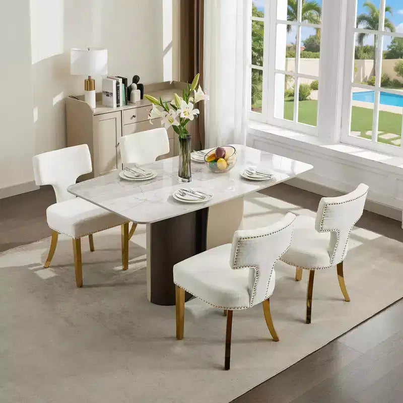 TUYOHW Farmhouse Dining Chairs Set of 2,Mid-Century Modern Side Chairs Soft Linen Fabric with Steel Legs,Nailhead Trim for Home Decor