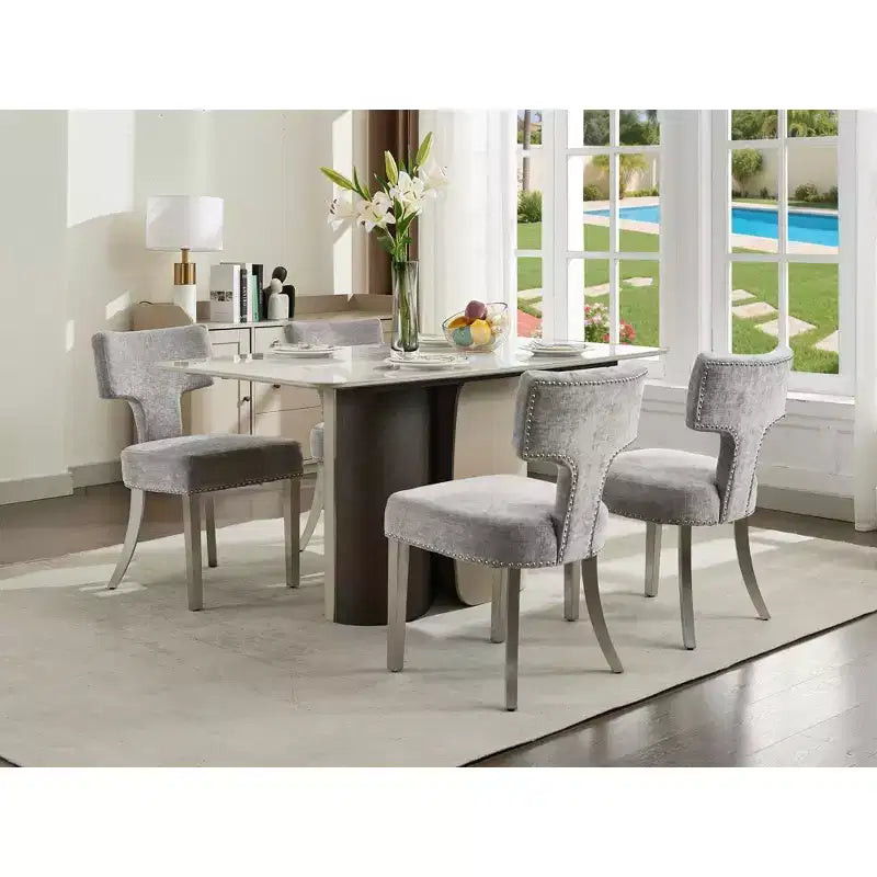 TUYOHW Farmhouse Dining Chairs Set of 2,Mid-Century Modern Side Chairs Soft Linen Fabric with Steel Legs,Nailhead Trim for Home Decor