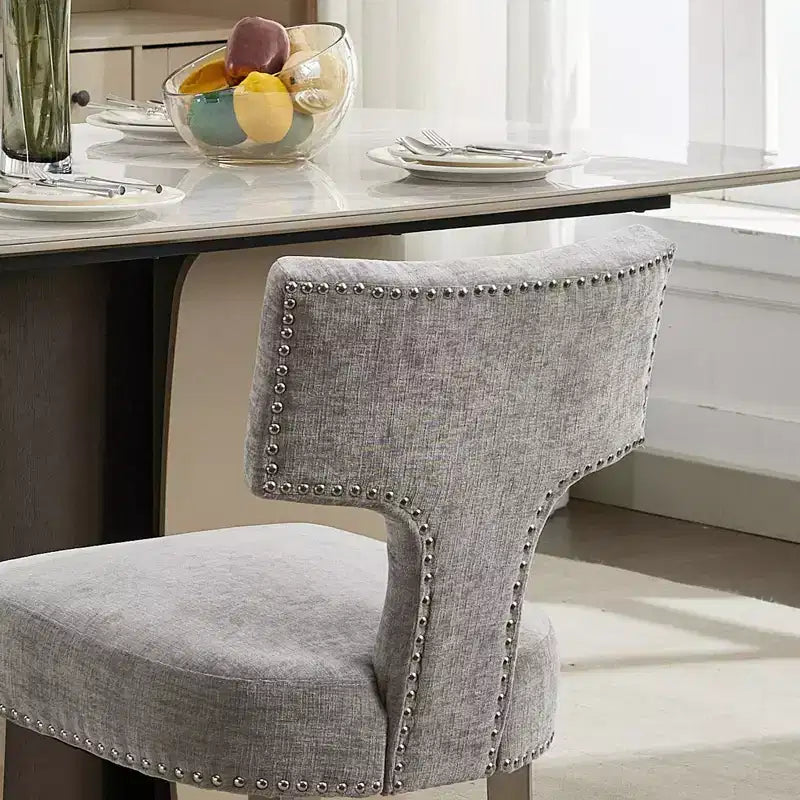 TUYOHW Farmhouse Dining Chairs Set of 2,Mid-Century Modern Side Chairs Soft Linen Fabric with Steel Legs,Nailhead Trim for Home Decor