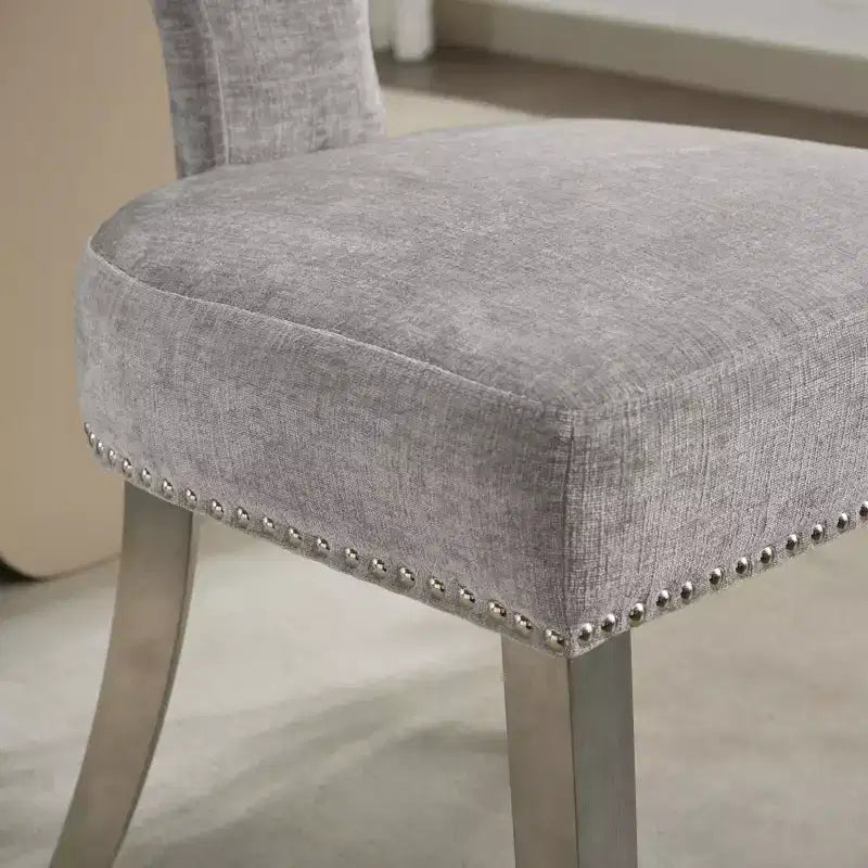 TUYOHW Farmhouse Dining Chairs Set of 2,Mid-Century Modern Side Chairs Soft Linen Fabric with Steel Legs,Nailhead Trim for Home Decor