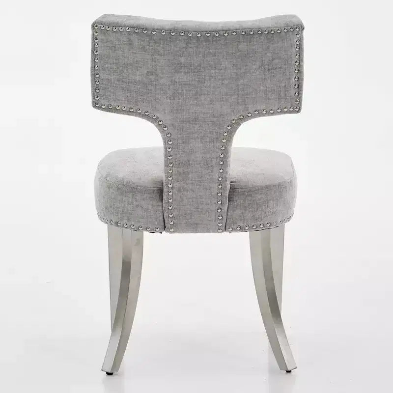 TUYOHW Farmhouse Dining Chairs Set of 2,Mid-Century Modern Side Chairs Soft Linen Fabric with Steel Legs,Nailhead Trim for Home Decor