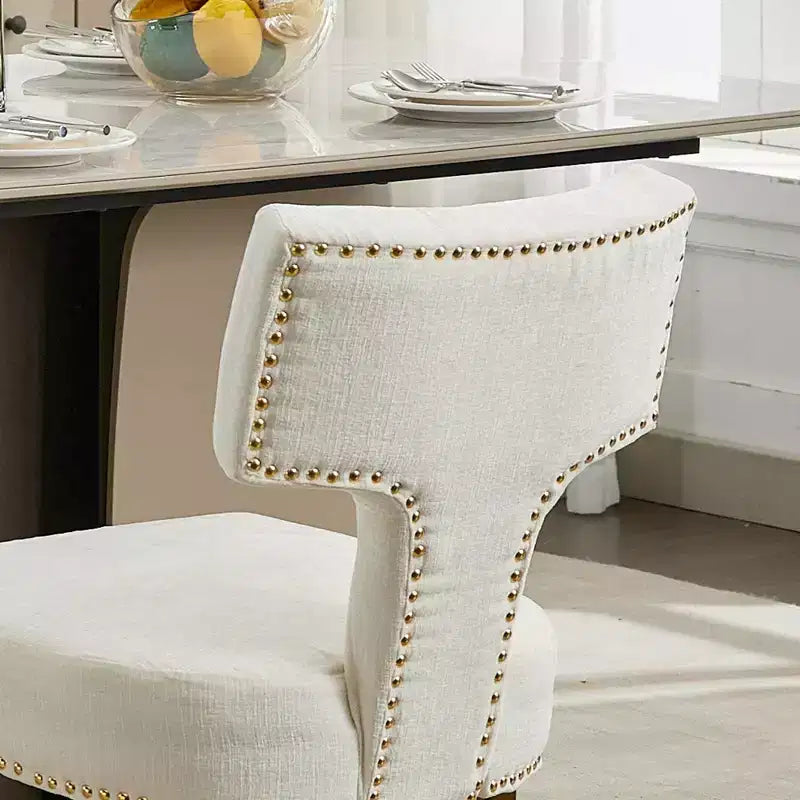 TUYOHW Farmhouse Dining Chairs Set of 2,Mid-Century Modern Side Chairs Soft Linen Fabric with Steel Legs,Nailhead Trim for Home Decor