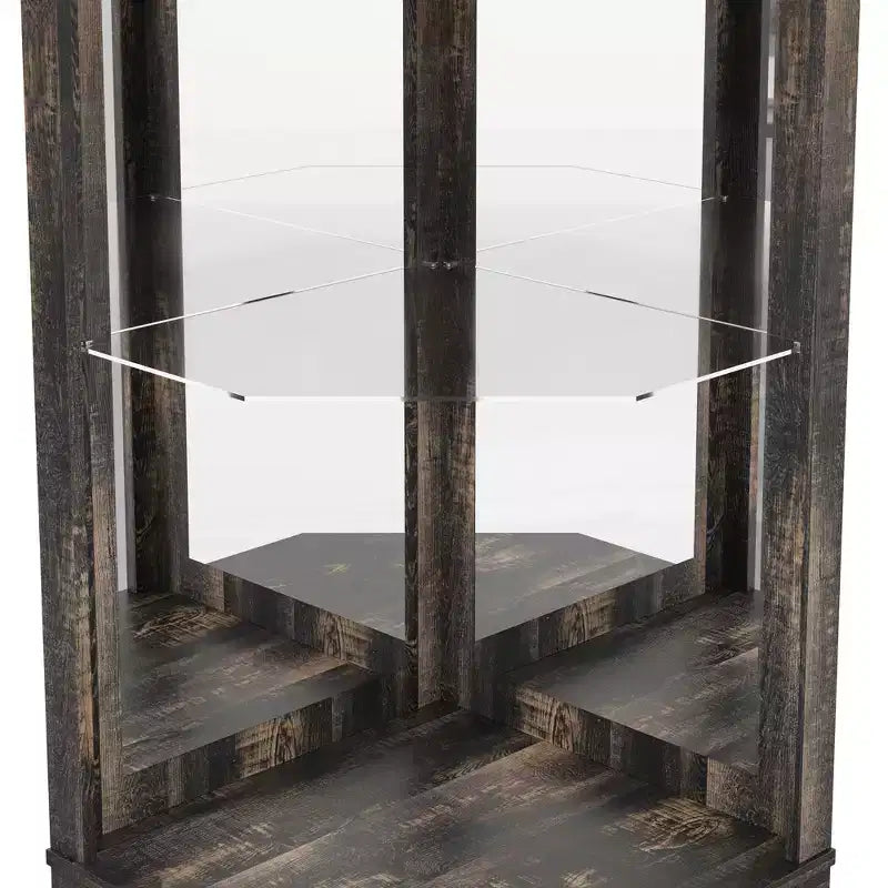 72 Tall Farmhouse Corner Bar Storage Cabinet Kitchen Cabinet with Barn Door, Acrylic Mirror, Glass Rack & Wine Storage, Walnut - ModernLuxe