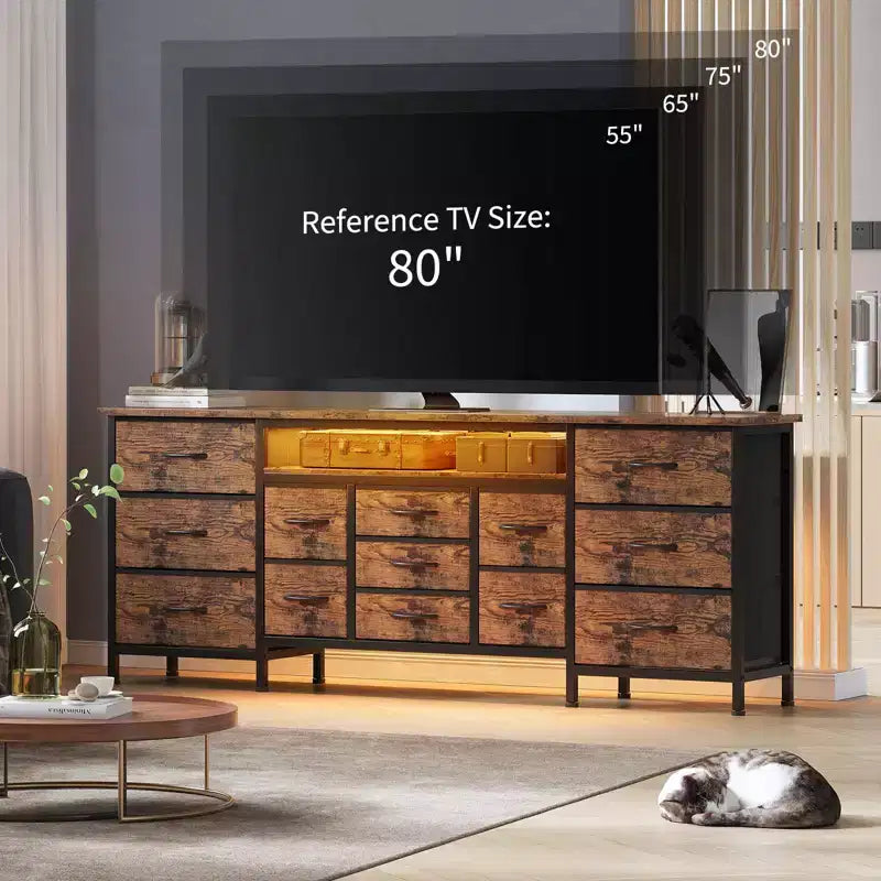 70 Inch Long Dresser TV Stand for 65, 75, 80 Inch TV, Wide 13 Chest of Fabric Drawers Dresser, Large Entertainment Center for Bedroom