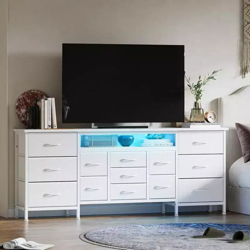 70 Inch Long Dresser TV Stand for 65, 75, 80 Inch TV, Wide 13 Chest of Fabric Drawers Dresser, Large Entertainment Center for Bedroom