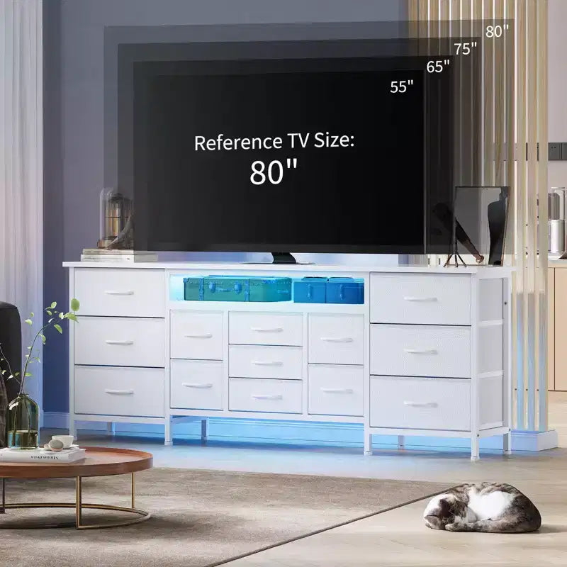 70 Inch Long Dresser TV Stand for 65, 75, 80 Inch TV, Wide 13 Chest of Fabric Drawers Dresser, Large Entertainment Center for Bedroom