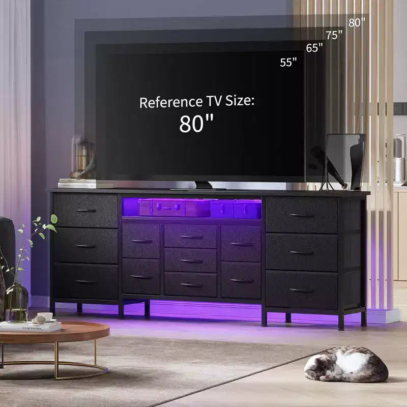 70 Inch Long Dresser TV Stand for 65, 75, 80 Inch TV, Wide 13 Chest of Fabric Drawers Dresser, Large Entertainment Center for Bedroom