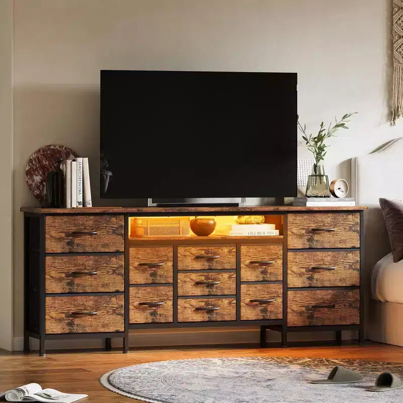 70 Inch Long Dresser TV Stand for 65, 75, 80 Inch TV, Wide 13 Chest of Fabric Drawers Dresser, Large Entertainment Center for Bedroom