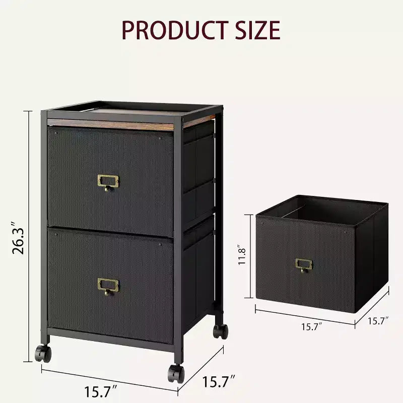 Acekool 2 Drawer Mobile Filing Cabinet, Under Desk File Cabinet with Lockable Wheels, Metal Office Storage Organizer