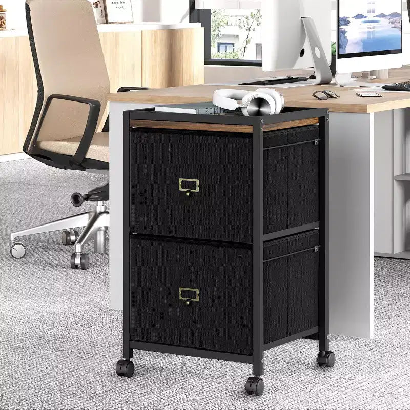 Acekool 2 Drawer Mobile Filing Cabinet, Under Desk File Cabinet with Lockable Wheels, Metal Office Storage Organizer
