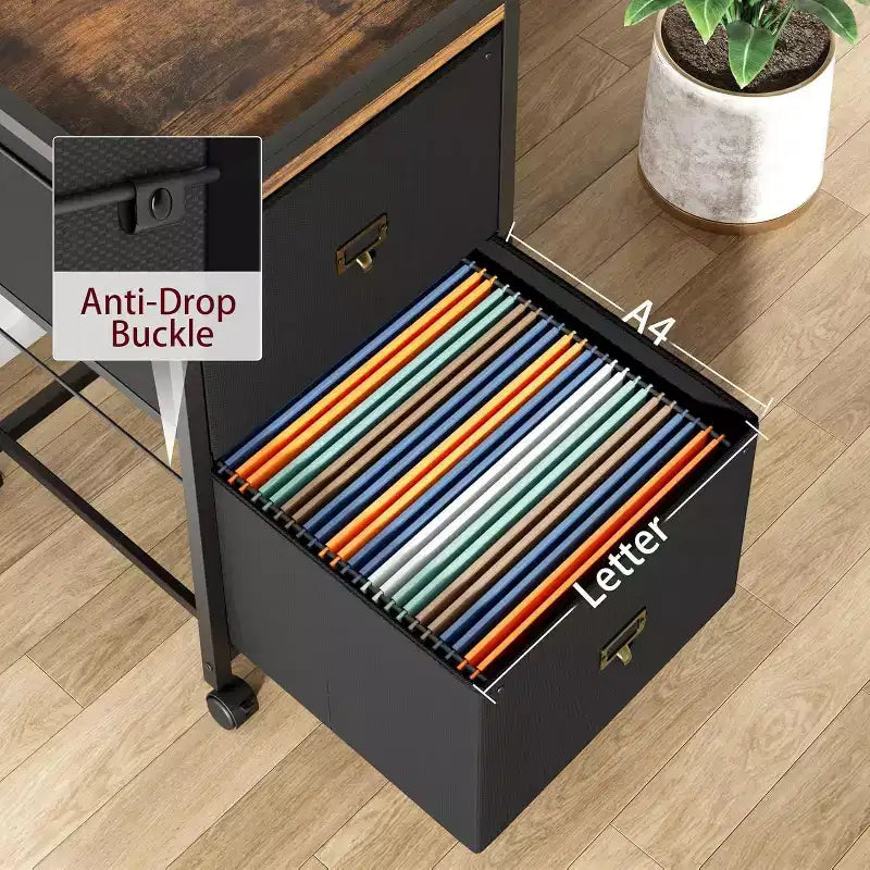 Acekool 2 Drawer Mobile Filing Cabinet, Under Desk File Cabinet with Lockable Wheels, Metal Office Storage Organizer
