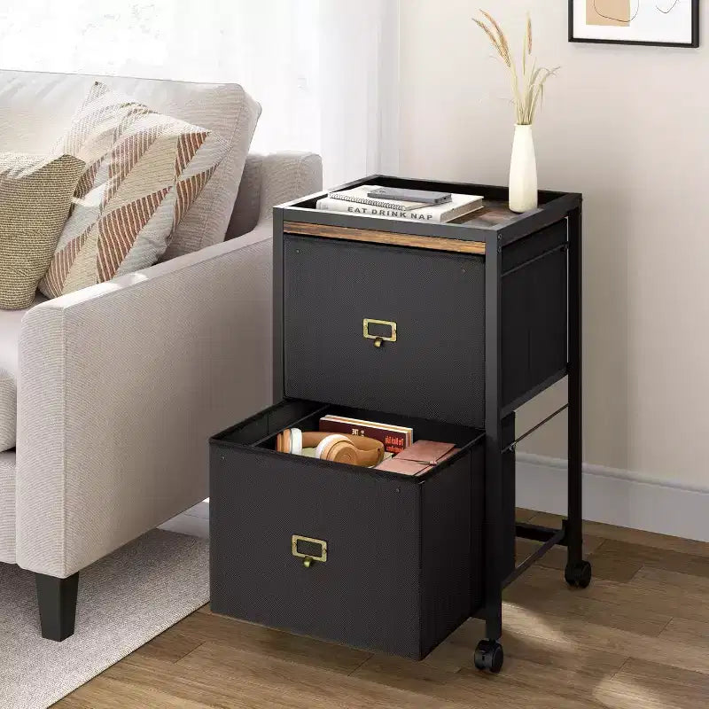 Acekool 2 Drawer Mobile Filing Cabinet, Under Desk File Cabinet with Lockable Wheels, Metal Office Storage Organizer