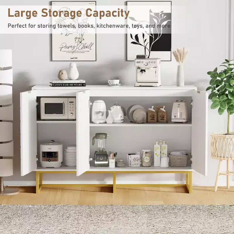 Sideboard Buffet Cabinet, Storage Cabinet with Shelves, Wood Credenza Console Table for Organization, Kitchen, Dining Room, Living Room, Entryway