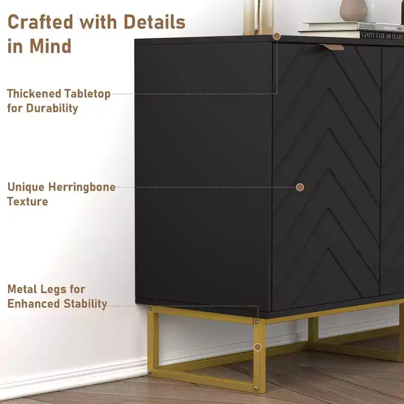 Sideboard Buffet Cabinet, Storage Cabinet with Shelves, Wood Credenza Console Table for Organization, Kitchen, Dining Room, Living Room, Entryway