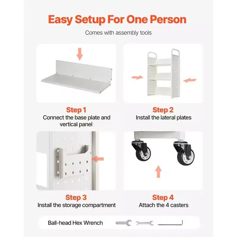 VEVOR Rolling Library Book Cart, 330 lbs Capacity, 30.3 x 15 x 48.0-Inch Library Cart, Single Sided V-Shaped Shelves with 3-Inch Lockable Wheels,White