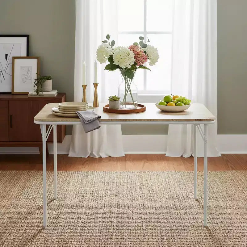 FurnitureR 42.9 Folding Table with MDF Wood Top and Sturdy Metal Legs, Space-Saving Foldable Desk for Dining, Study, Small Apartments & Outdoor Use