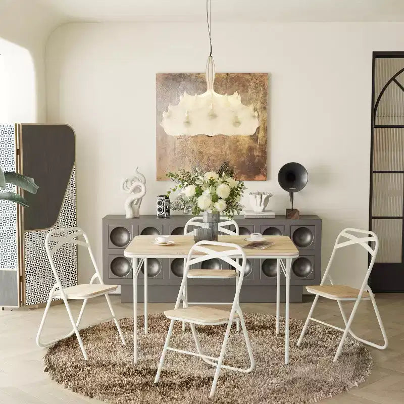 FurnitureR 42.9 Folding Table with MDF Wood Top and Sturdy Metal Legs, Space-Saving Foldable Desk for Dining, Study, Small Apartments & Outdoor Use