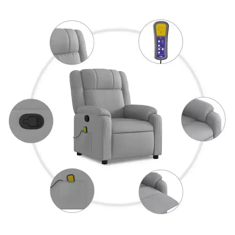 vidaXL Massage Recliner Chair - Light Gray Manual Push Back