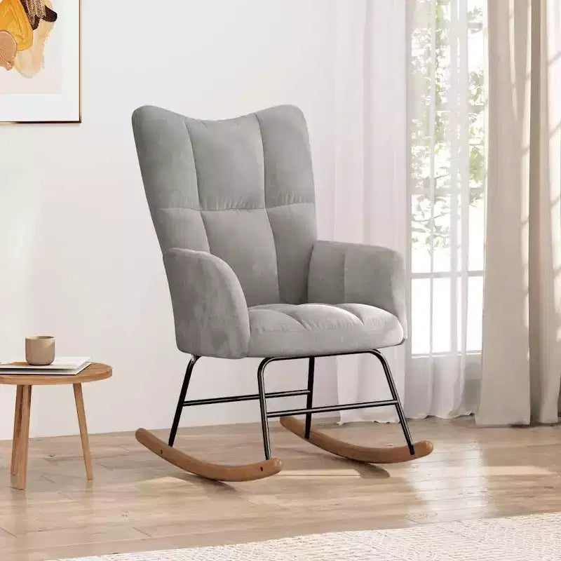 vidaXL Rocking Chair Accent Side Chair Padded Seat for Living Room Velvet - Light Gray Without Footrest