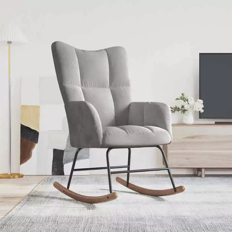vidaXL Rocking Chair Accent Side Chair Padded Seat for Living Room Velvet - Light Gray Without Footrest