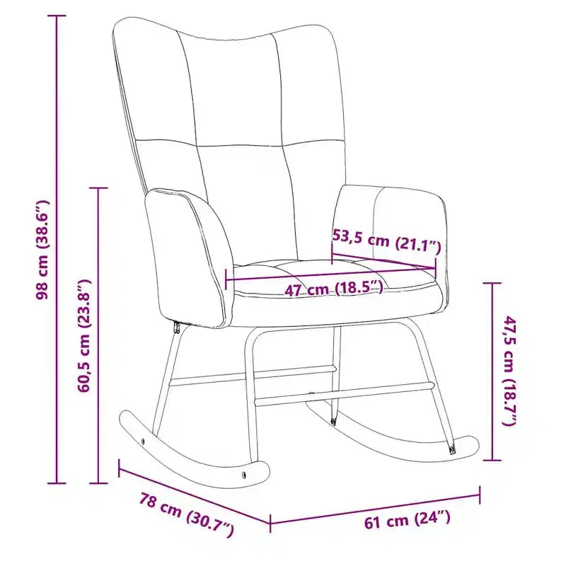 vidaXL Rocking Chair Accent Side Chair Padded Seat for Living Room Velvet - Light Gray Without Footrest