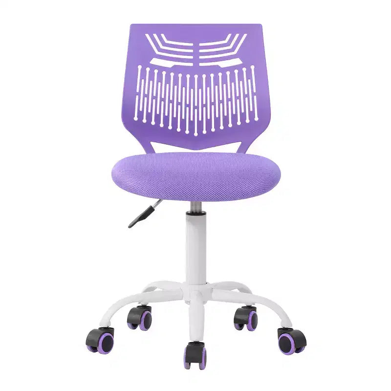 FurnitureR Desk Chair Armless Cute, Armless Small Computer Study Task Chair Adjustable Swivel Low Back with Rolling Wheels for Teens Students, PURPLE