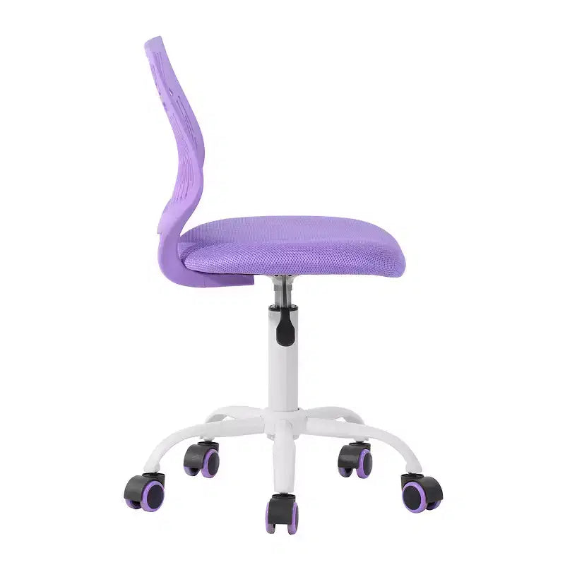 FurnitureR Desk Chair Armless Cute, Armless Small Computer Study Task Chair Adjustable Swivel Low Back with Rolling Wheels for Teens Students, PURPLE