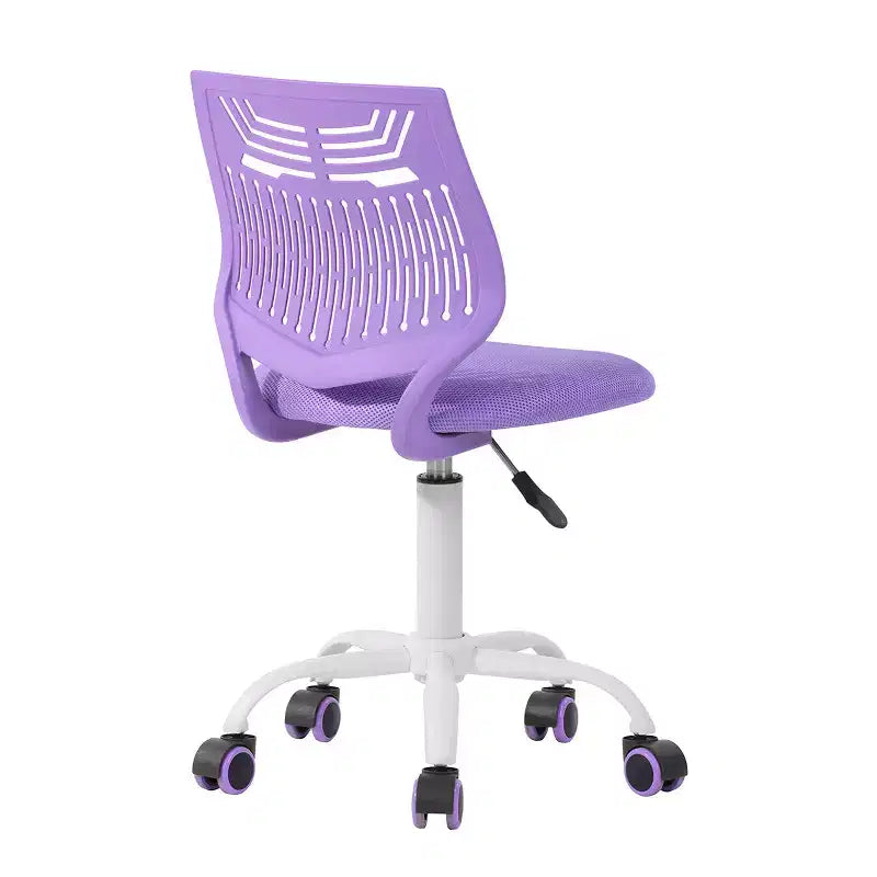 FurnitureR Desk Chair Armless Cute, Armless Small Computer Study Task Chair Adjustable Swivel Low Back with Rolling Wheels for Teens Students, PURPLE