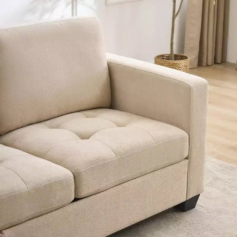 89 Beige 3-Seater Chenille Sofa with Wide Armrest, Removable Headrest and Side Storage Pockets, for Living Room and Bedroom