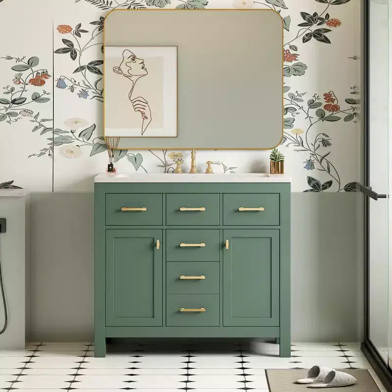 36 Bathroom Vanity Sink Combo, Bathroom Storage Cabinet with Drawers, Single Sink Bathroom Vanity with Solid Wood Frame