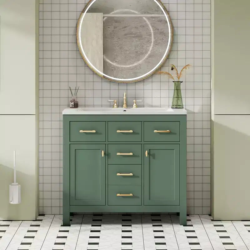 36 Bathroom Vanity Sink Combo, Bathroom Storage Cabinet with Drawers, Single Sink Bathroom Vanity with Solid Wood Frame