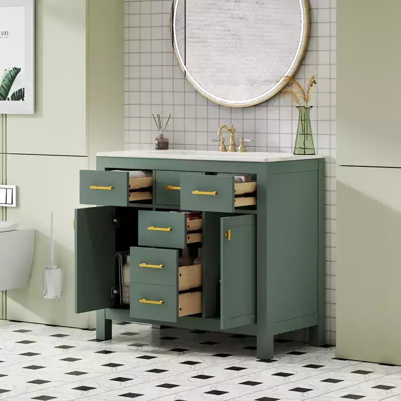 36 Bathroom Vanity Sink Combo, Bathroom Storage Cabinet with Drawers, Single Sink Bathroom Vanity with Solid Wood Frame