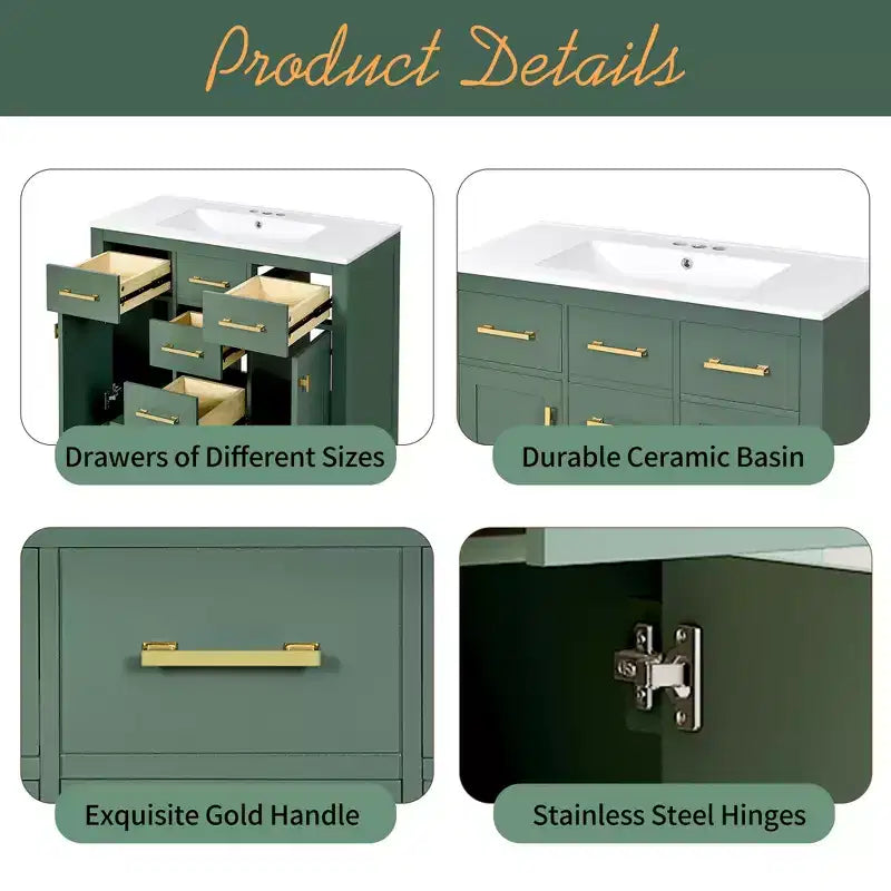 36 Bathroom Vanity Sink Combo, Bathroom Storage Cabinet with Drawers, Single Sink Bathroom Vanity with Solid Wood Frame