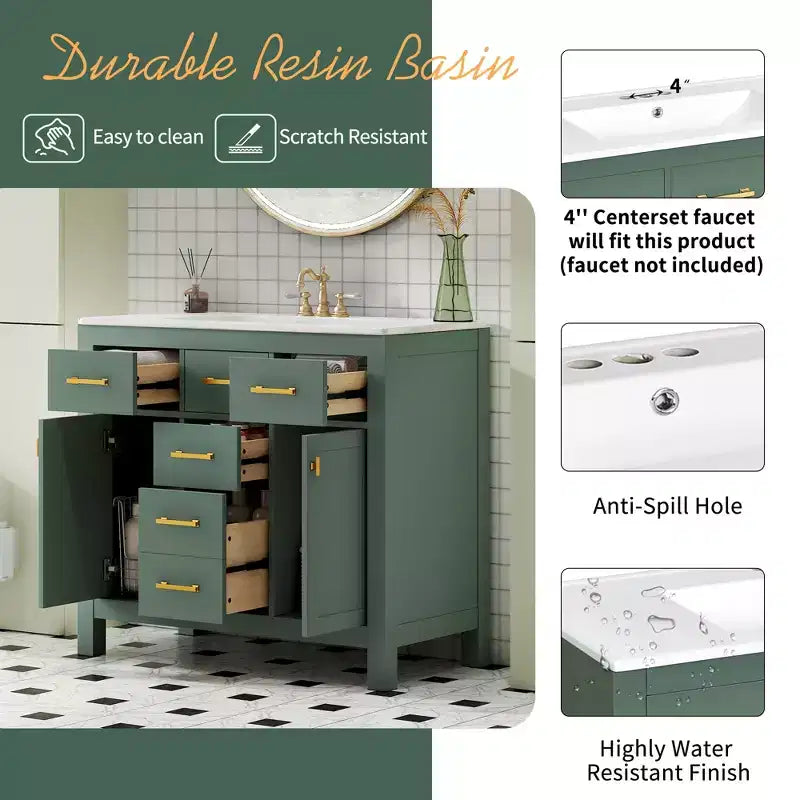 36 Bathroom Vanity Sink Combo, Bathroom Storage Cabinet with Drawers, Single Sink Bathroom Vanity with Solid Wood Frame