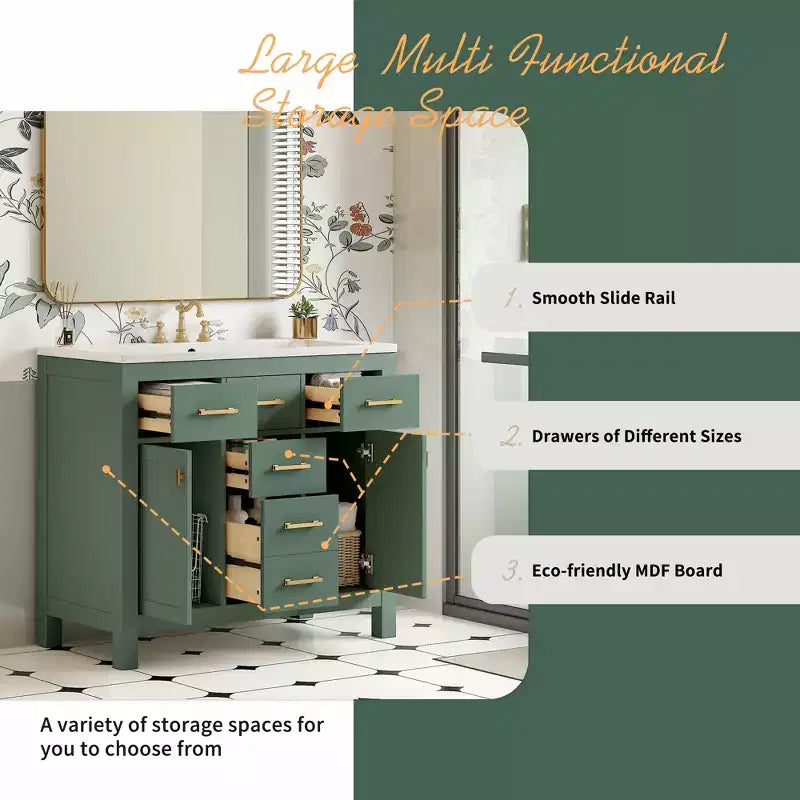 36 Bathroom Vanity Sink Combo, Bathroom Storage Cabinet with Drawers, Single Sink Bathroom Vanity with Solid Wood Frame