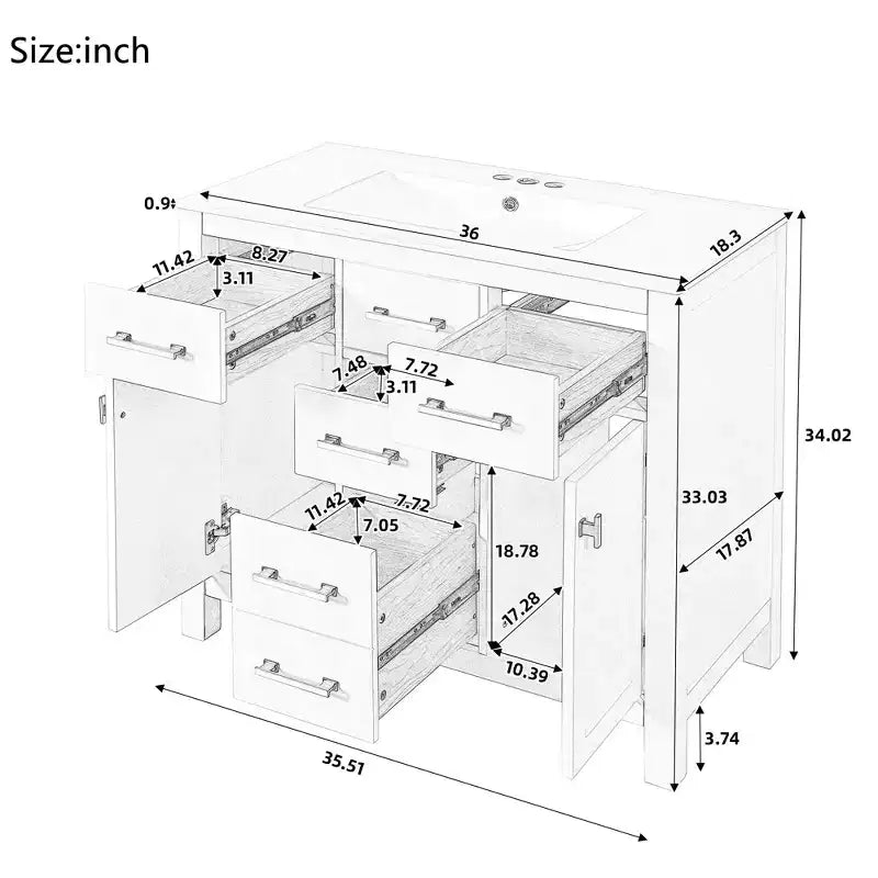 36 Bathroom Vanity Sink Combo, Bathroom Storage Cabinet with Drawers, Single Sink Bathroom Vanity with Solid Wood Frame