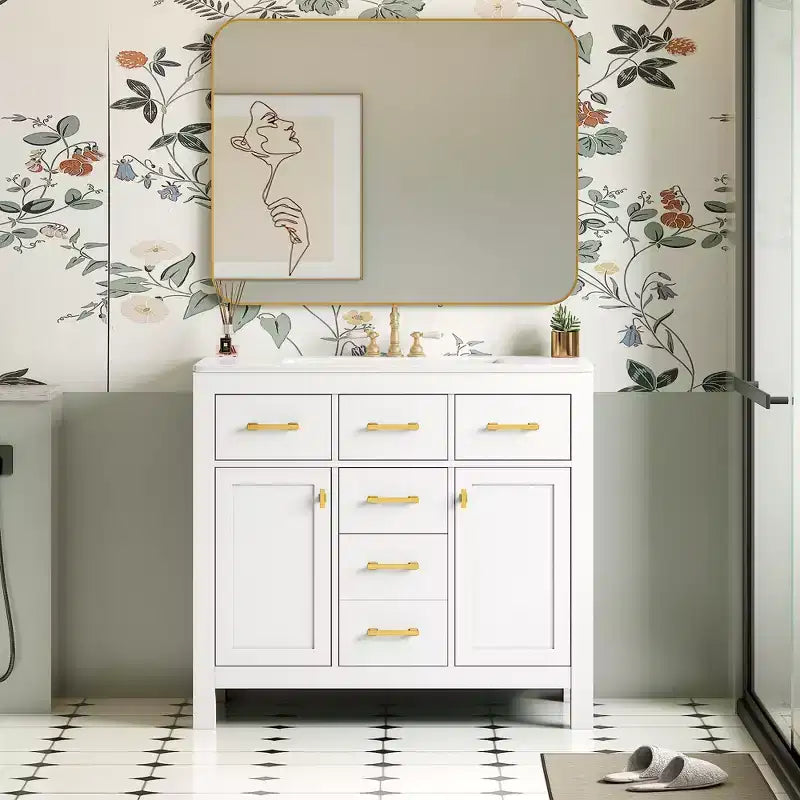 36 Bathroom Vanity Sink Combo, Bathroom Storage Cabinet with Drawers, Single Sink Bathroom Vanity with Solid Wood Frame